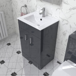 Nes Home Nanuya 500mm Floor Standing Anthracite Stylish Slim Basin Vanity Unit - thumbnail 6