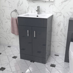 Nes Home Nanuya 500mm Floor Standing Anthracite Stylish Slim Basin Vanity Unit - thumbnail 1