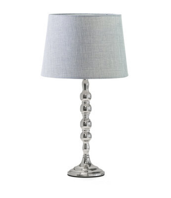 Lighting Supermarket Bergen Slimline Silver Chrome Candlestick Table Lamp With Grey Linen Shade - image 1