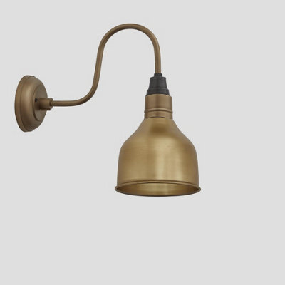 Industville Swan Neck Cone Wall Light, 7 Inch, Brass, Brass Holder