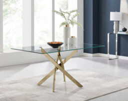 Furniturebox Leonardo 6 Seater Rectangular Glass Dining Table With Gold Chrome Metal Angled Starburst Legs For Modern Dining Rooms - thumbnail 2