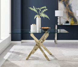 Furniturebox Leonardo 6 Seater Rectangular Glass Dining Table With Gold Chrome Metal Angled Starburst Legs For Modern Dining Rooms