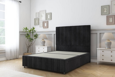"Sloomy Langston Black Naples Divan Bed No Drawers-26"" Strutted Headboard 12"" Footboard 4'6 Double" - image 1
