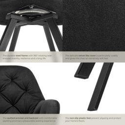 Tectake 1 Armchair Lucia - Padded, Quilted Pattern, 180 Degree Swivel Chair  - Black - thumbnail 5