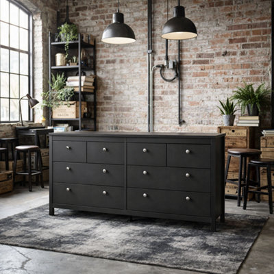 Wyld Haus Gossmere Matt Black 8-Drawer Wide Chest Of Drawers 1594mm W