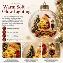 Amorly Led Light Up Christmas Globe Ornament, Clear Hanging Ball Bauble With Inner Scene, Christmas Tree Home Holiday Decoration - thumbnail 3