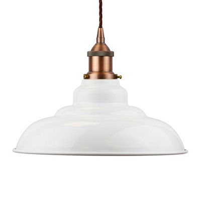 White St Edmund's Painted Dome Pendant Light With Matt Antique Copper Lamp Holder And Brown Twisted Cable - Se Home - image 1