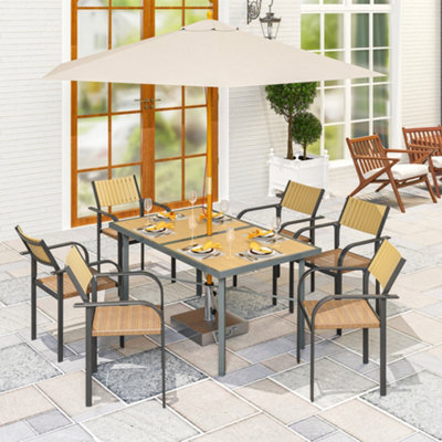 Outsunny Garden Table For 6, Outdoor Dining Table With 5Cm Umbrella Hole - image 1