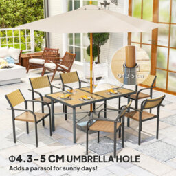 Outsunny Garden Table For 6, Outdoor Dining Table With 5Cm Umbrella Hole - thumbnail 7