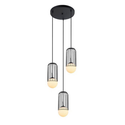 Luminosa Lighting Luminosa Modern Hanging Pendant Black 3 Light  With Black, White Shade, E27 - image 1
