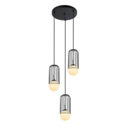 Luminosa Lighting Luminosa Modern Hanging Pendant Black 3 Light  With Black, White Shade, E27 - thumbnail 2