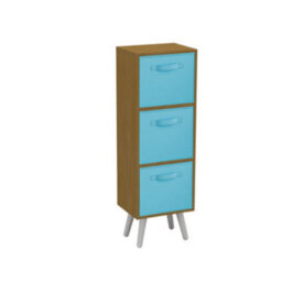 Urbn-Living Urbnliving 80Cm Height 3 Tier Beech Wooden Storage Bookcase Scandinavian Style White Legs With Sky Blue Inserts - thumbnail 2