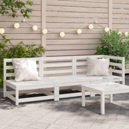 Berkfield Garden Sofa 3-Seater White Solid Wood Pine