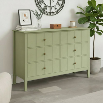 Melody Maison Sage Green 6 Drawer Chest Of Drawers - Padstowe Sage Green Range - image 1