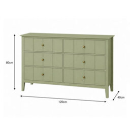 Melody Maison Sage Green 6 Drawer Chest Of Drawers - Padstowe Sage Green Range - thumbnail 4