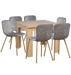 Hallowood Furniture Newquay Oak Flip Top Extending Table With 6 Taupe Leather Effect Chair With Oak Effect Legs - thumbnail 9
