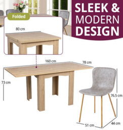 Hallowood Furniture Newquay Oak Flip Top Extending Table With 6 Taupe Leather Effect Chair With Oak Effect Legs - thumbnail 3