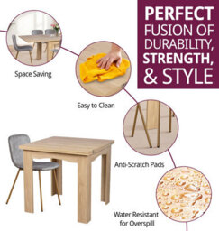 Hallowood Furniture Newquay Oak Flip Top Extending Table With 6 Taupe Leather Effect Chair With Oak Effect Legs - thumbnail 2