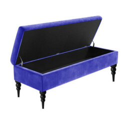 120Cm Safar Plain Ottoman Storage Bench -Upholstered Shoes Bench With Black Turned Wooden Legs - Blue Naple Ottoman Bench - thumbnail 2