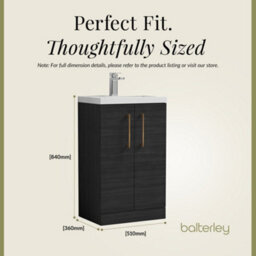 Balterley Level Compact Bathroom Cloakroom Vanity Basin Unit With Polymarble Basin, Brushed Bronze Handles, 500mm, Woodgrain Black - thumbnail 5
