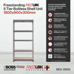 RB UK Rb Boss Garage Shelving Unit Fastlok 5 Shelf Mdf Galvanised Steel (H) 1800mm (W) 900mm (D) 300mm - thumbnail 5