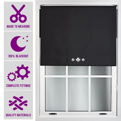 Furnished Triple Diamond Blackout Blind Free Cut Service - Black (W)60Cm X (L)165Cm - image 1