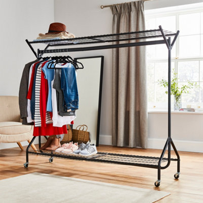 House Of Home Black Heavy Duty Metal Clothes Rail On Wheels With 2 Shelves 6Ft X 5Ft Wardrobe & Shoe Storage Organiser - image 1