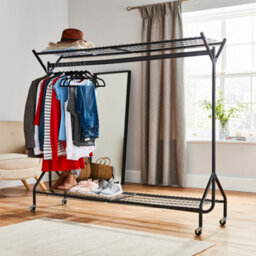 House Of Home Black Heavy Duty Metal Clothes Rail On Wheels With 2 Shelves 6Ft X 5Ft Wardrobe & Shoe Storage Organiser - thumbnail 1
