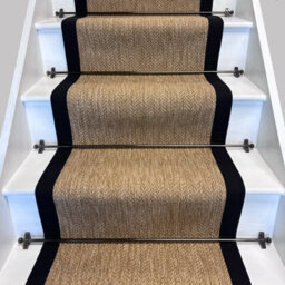 RainbowHome Bibery Weave Beige Stair Runner Black Border 55 700