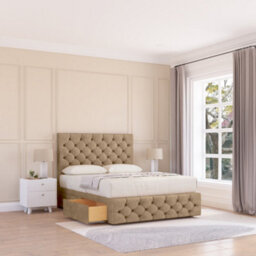 "Sloomy 6Ft Watson Naples Mink Bed Set With 4 Drawers & Footboard, Mattress & 26"" Headboard - Super King"