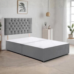 Grey Plush Fabric 4Ft6 Double Bed Frame With 20 Inch Chesterfiled Headboard And 2 Drawers - thumbnail 2