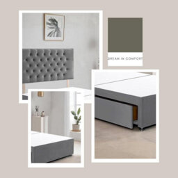 Grey Plush Fabric 4Ft6 Double Bed Frame With 20 Inch Chesterfiled Headboard And 2 Drawers - thumbnail 3