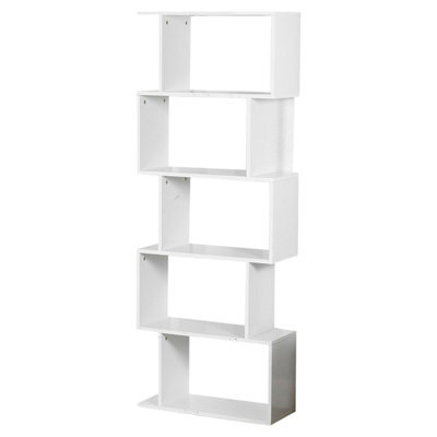 Urbn-Living Urbnliving Height 159Cm 5 Tier Wooden S-Shaped Bookcase Living Room Colour White Modern Display Shelves Storage Unit Divider - image 1