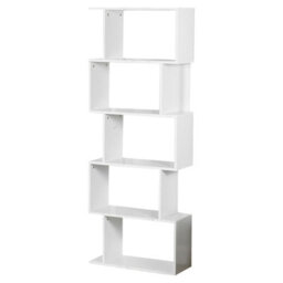 Urbn-Living Urbnliving Height 159Cm 5 Tier Wooden S-Shaped Bookcase Living Room Colour White Modern Display Shelves Storage Unit Divider - thumbnail 1