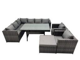 Fimous Outdoor Pe Rattan Sofa Set With Dining Table Patio Garden Furniture Sets With 2 Chairs Big Stool Dark Grey Mixed - thumbnail 2