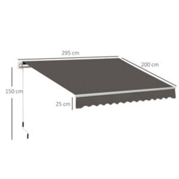 Outsunny Manual Retractable Awning Garden Shelter Canopy 3 X 2M Grey - thumbnail 3