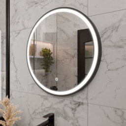 Harper & Harlow 600X600 Lyra Matt Black Led Illuminated Round Bathroom Mirror - thumbnail 9