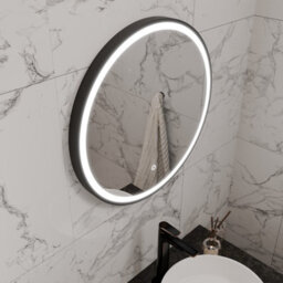 Harper & Harlow 600X600 Lyra Matt Black Led Illuminated Round Bathroom Mirror - thumbnail 7