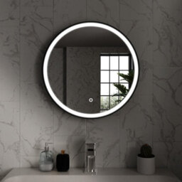 Harper & Harlow 600X600 Lyra Matt Black Led Illuminated Round Bathroom Mirror - thumbnail 2