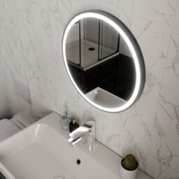 Harper & Harlow 600X600 Lyra Matt Black Led Illuminated Round Bathroom Mirror - thumbnail 5