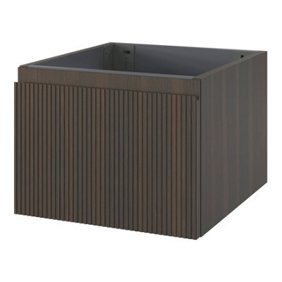 GoodHome Kentia Ribbed Effect Walnut Veneer Wall-Mounted Bathroom Cabinet (H) 300mm (W) 400mm - image 1