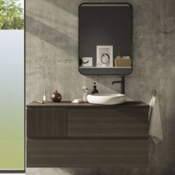 GoodHome Kentia Ribbed Effect Walnut Veneer Wall-Mounted Bathroom Cabinet (H) 300mm (W) 400mm - thumbnail 6