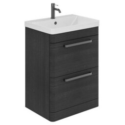 Plum&clay Emery Textured Black Floor Standing Bathroom Vanity Unit & Basin Set With Gun Grey Handles (W)60Cm (H)86Cm - thumbnail 1