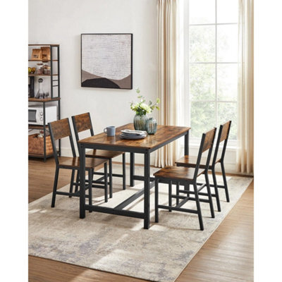Dining Chair Set Of 2, Steel Frame, Industrial, Rustic Brown And Ink Black - image 1