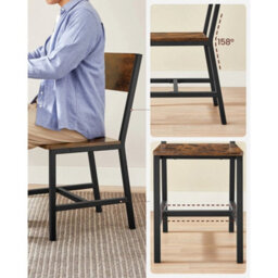 Dining Chair Set Of 2, Steel Frame, Industrial, Rustic Brown And Ink Black - thumbnail 4
