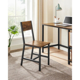 Dining Chair Set Of 2, Steel Frame, Industrial, Rustic Brown And Ink Black - thumbnail 3