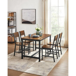 Dining Chair Set Of 2, Steel Frame, Industrial, Rustic Brown And Ink Black - thumbnail 1