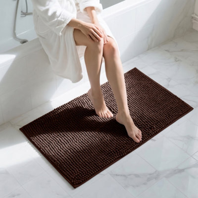 Moonlight Bedding Plush Chenille Bathroom Floor Mat Non-Slip Quick-Dry Absorbent Bathroom & Doorway Shower Rug Brown 50X80 Cm - image 1