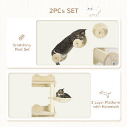 Pawhut 4Pc Cat Shelves Cat Wall Furniture With Steps Scratching Post Beige - thumbnail 5