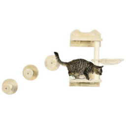 Pawhut 4Pc Cat Shelves Cat Wall Furniture With Steps Scratching Post Beige - thumbnail 2